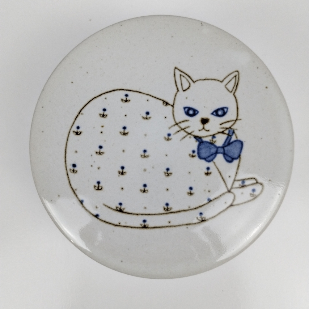 Ceramic Cat Trinket Dish - Blue and White